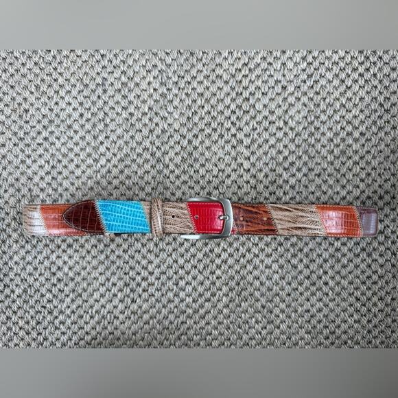 AS Bell ~ Italian Colorful Patchwork Leather Belt Men’s - Picture 1 of 9